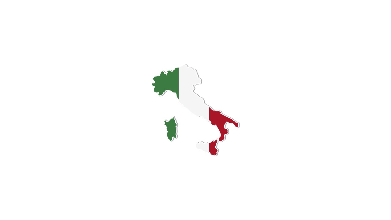 An animated sequence of Italy's map forming and disintegrating with vibrant color transitions and dynamic movement