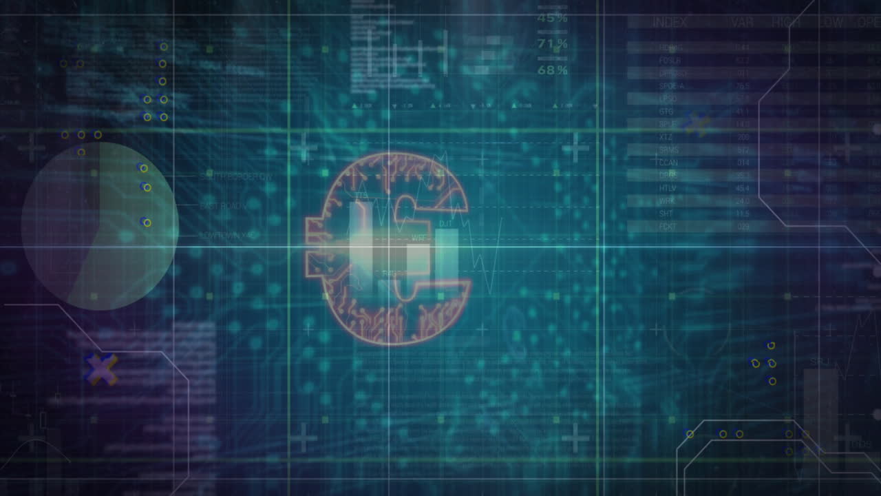 Animation of digital brain interface with data processing in futuristic school setting
