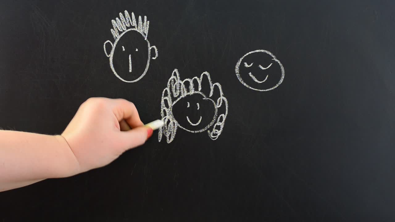 Drawing of a family. We draw chalk on a board