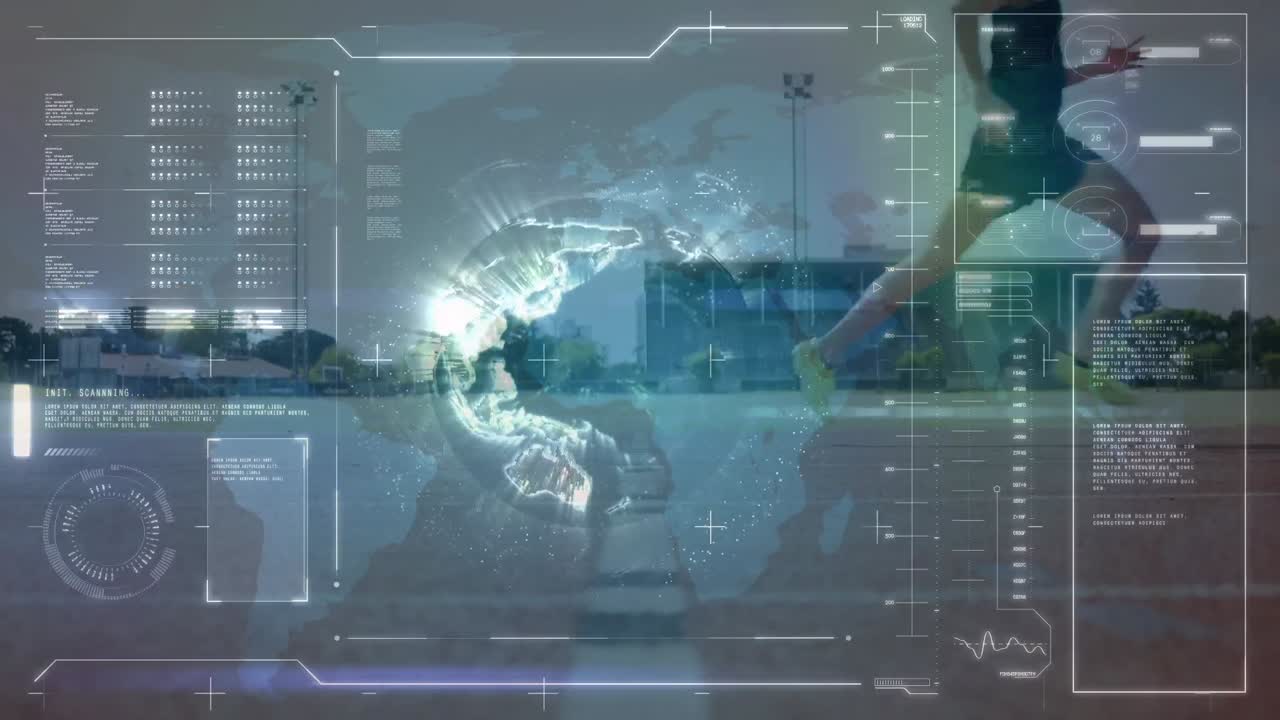 animación de estadísticas y procesamiento de datos sobre el corredor caucásico masculino