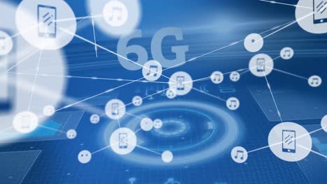 animation of network of connections over 6g text