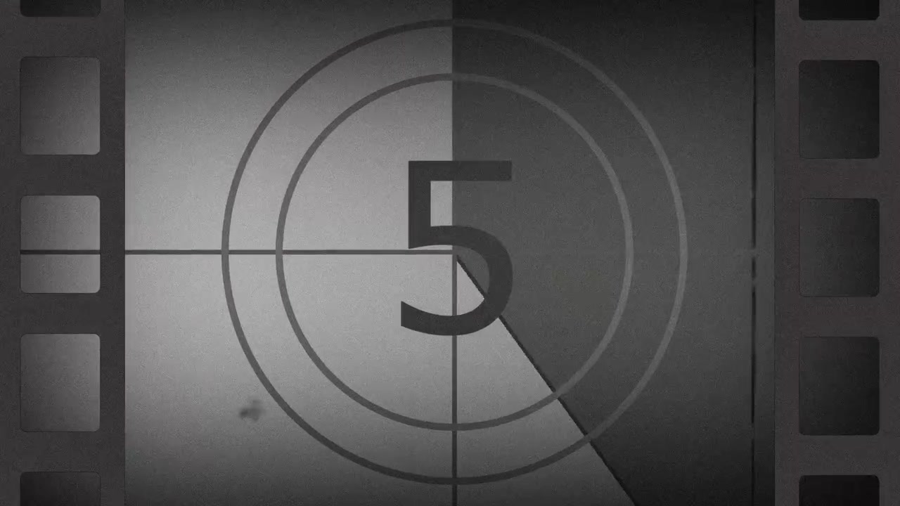 Retro Black and White Film Countdown with Grainy Texture