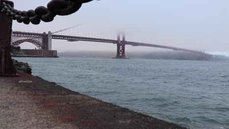 still view of the golden gate bridge from the san francisco coast on a dreary, cloudy, gross, summer afternoon