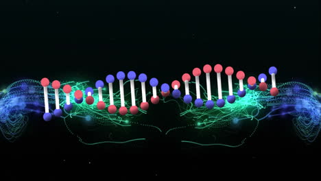 DNA-Doppelhelix-Und-Datenverarbeitungsanimation-Auf-Dunklem-Hintergrund