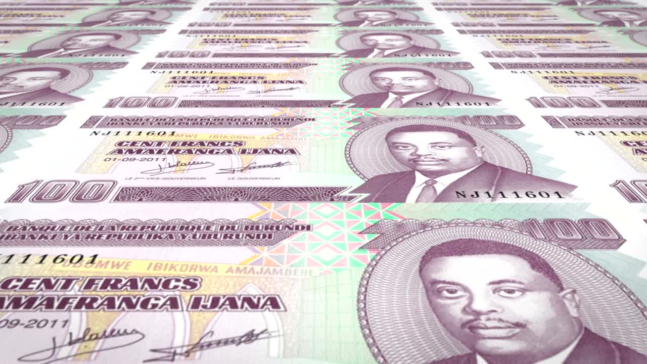 billetes de un centenar de francos burundianos de burundi, dinero en efectivo, bucle