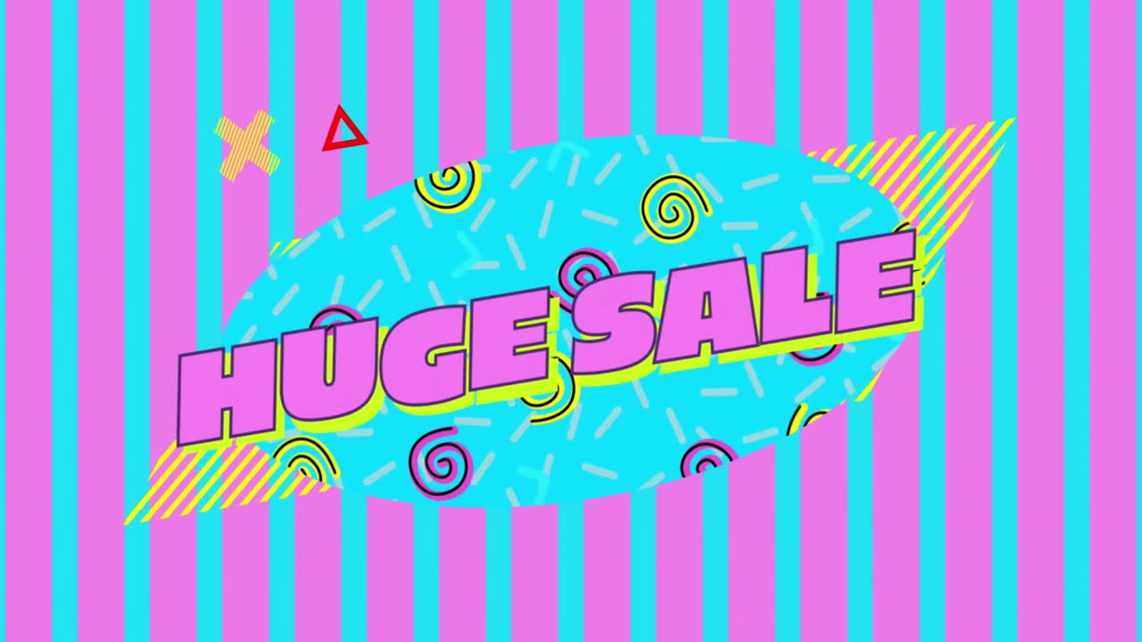 분홍색과 투르코이즈색 줄무 ⁇  배경에 거대한 판매 그래픽