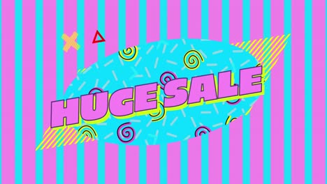 huge sale graphic on pink and turquoise striped background