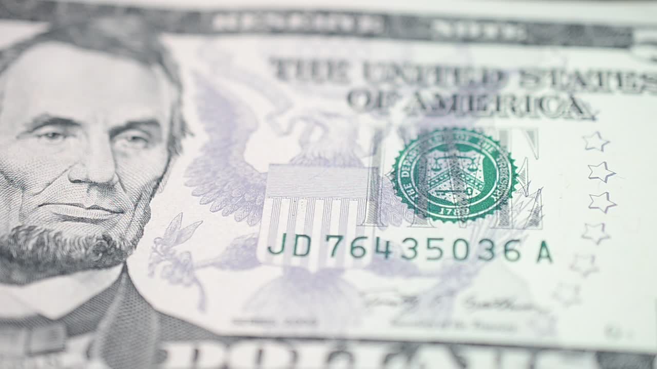 Note five dollars. Banknote of the USA