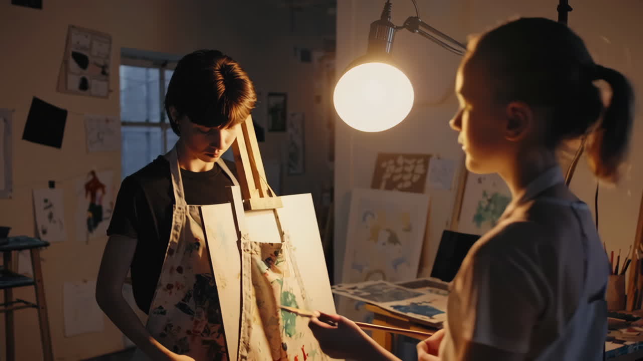 Teenagers Painting in an Art Studio