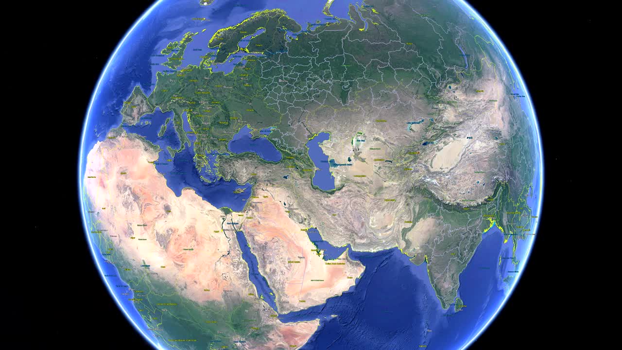 Kyrgyzstan with flag. 3d earth in space - zoom in Kyrgyzstan outer