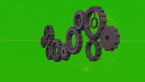 Animation-of-gears-rotating-over-green-background