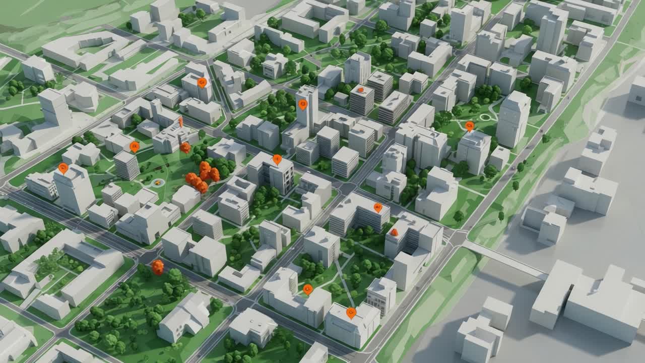 Aerial View of a Modern Urban Landscape with a Blend of Parks, Buildings, and Roadways Showcasing Urban Planning and Development in a Non-Identifiable City