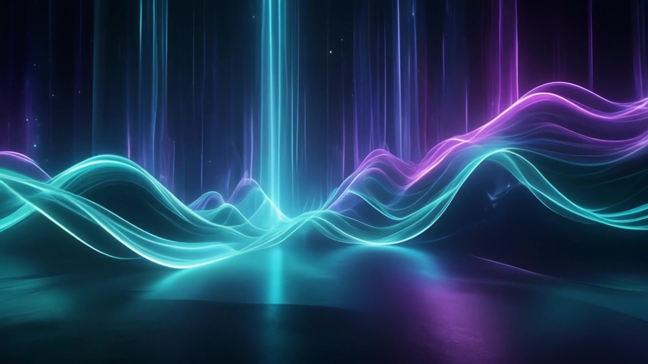 Abstract Neon Light Waves Flowing in Dark Space