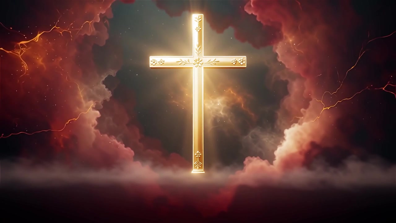 Croce Cristiana Luce Celestiale Sfondo per il Culto.