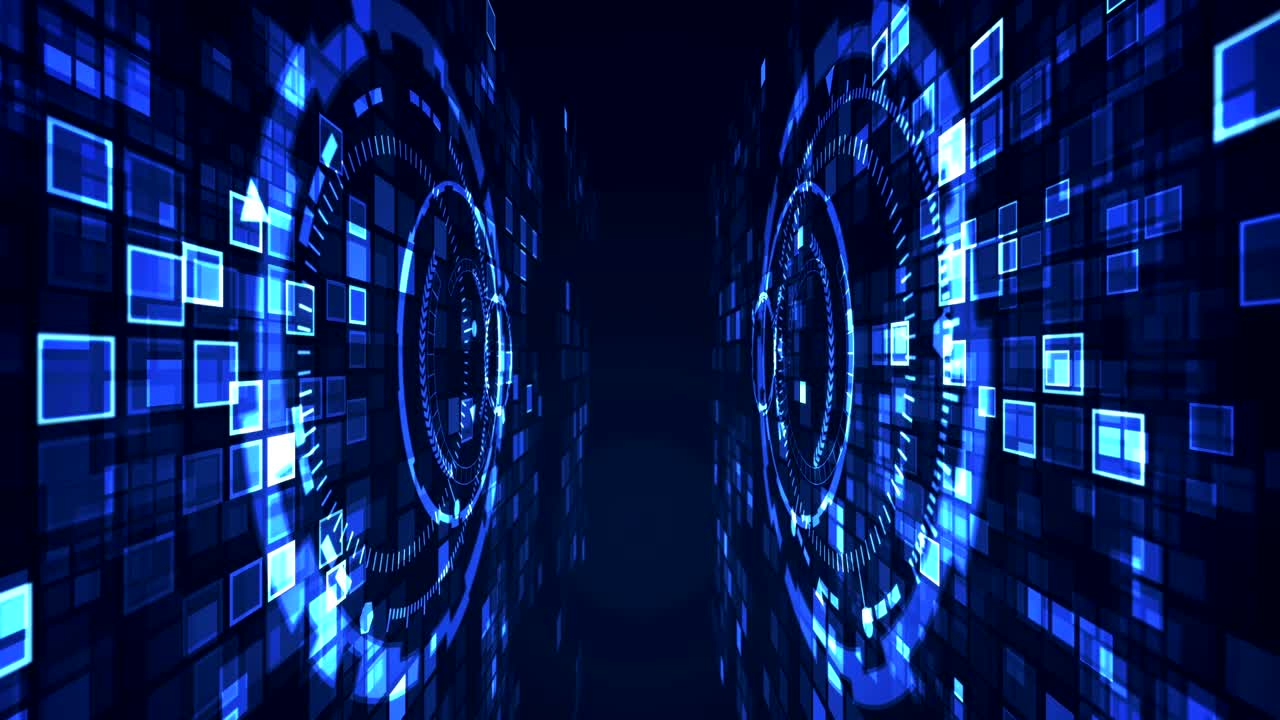 círculo abstracto tecnología digital cibernética movimiento de bucle sin costuras animación gráfica color azul. concepto de red informática futurista.