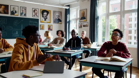 students and teacher in an interactive classroom learning session