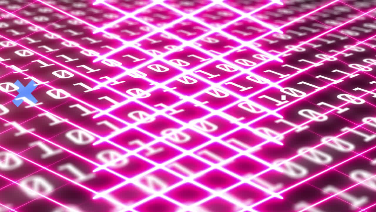 formas abstractas y red de iconos digitales contra el procesamiento de datos de codificación binaria