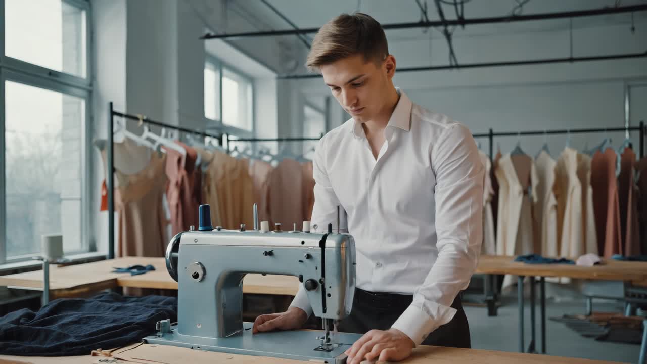 A tailor using a sewing machine