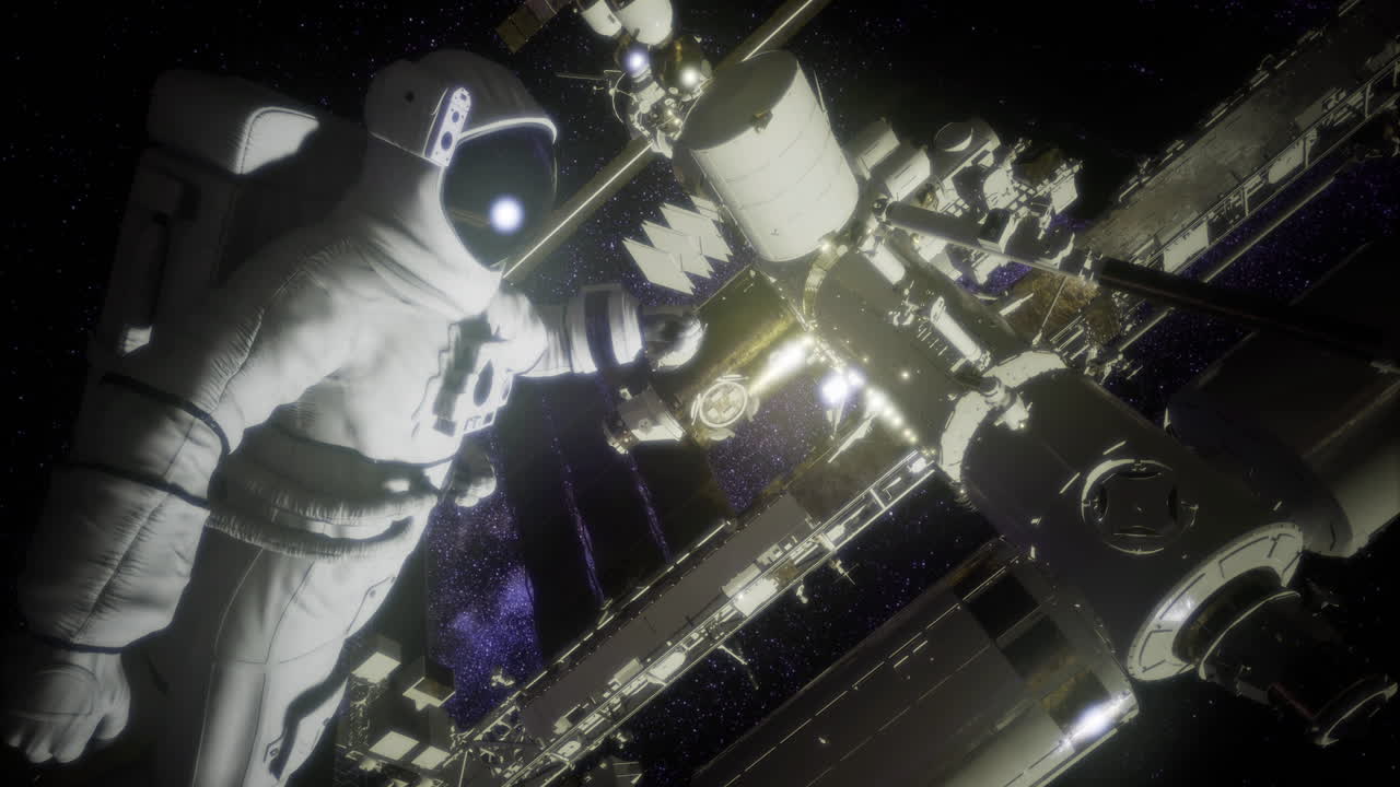 Astronaut performs maintenance on space station during extravehicular activity