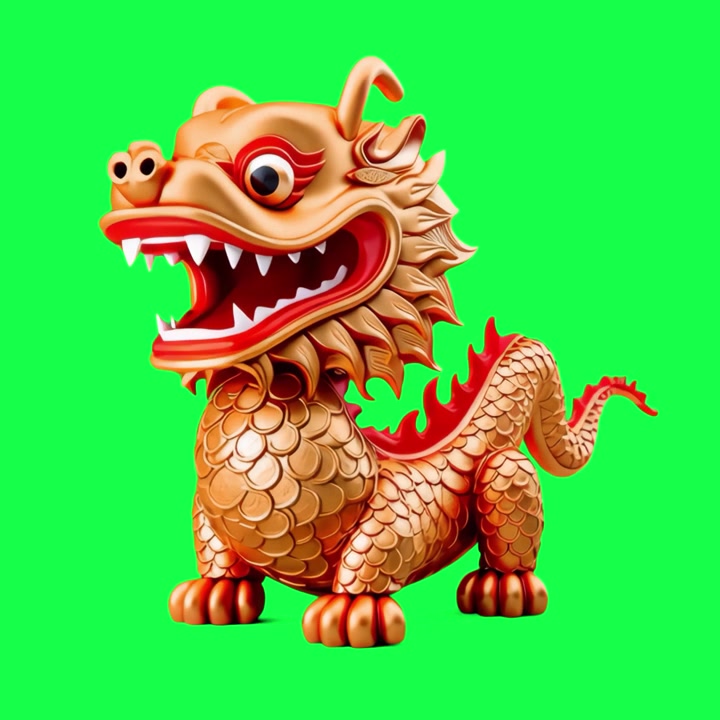 Personaggio drago cinese dorato 3D su schermo verde