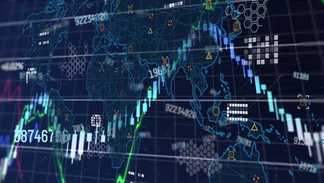 Animación-Del-Procesamiento-De-Datos-Financieros-Sobre-El-Mapa-Mundial