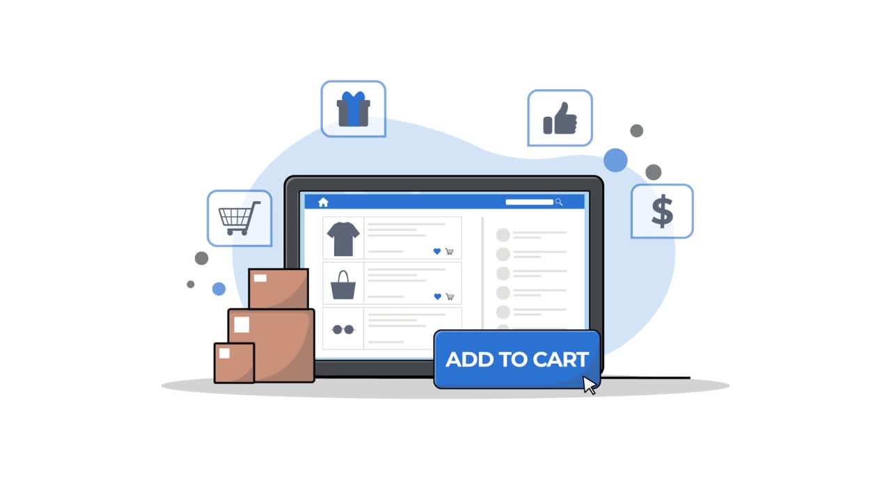Sitio web de comercio electrónico de compras en línea con animación de añadir al carrito