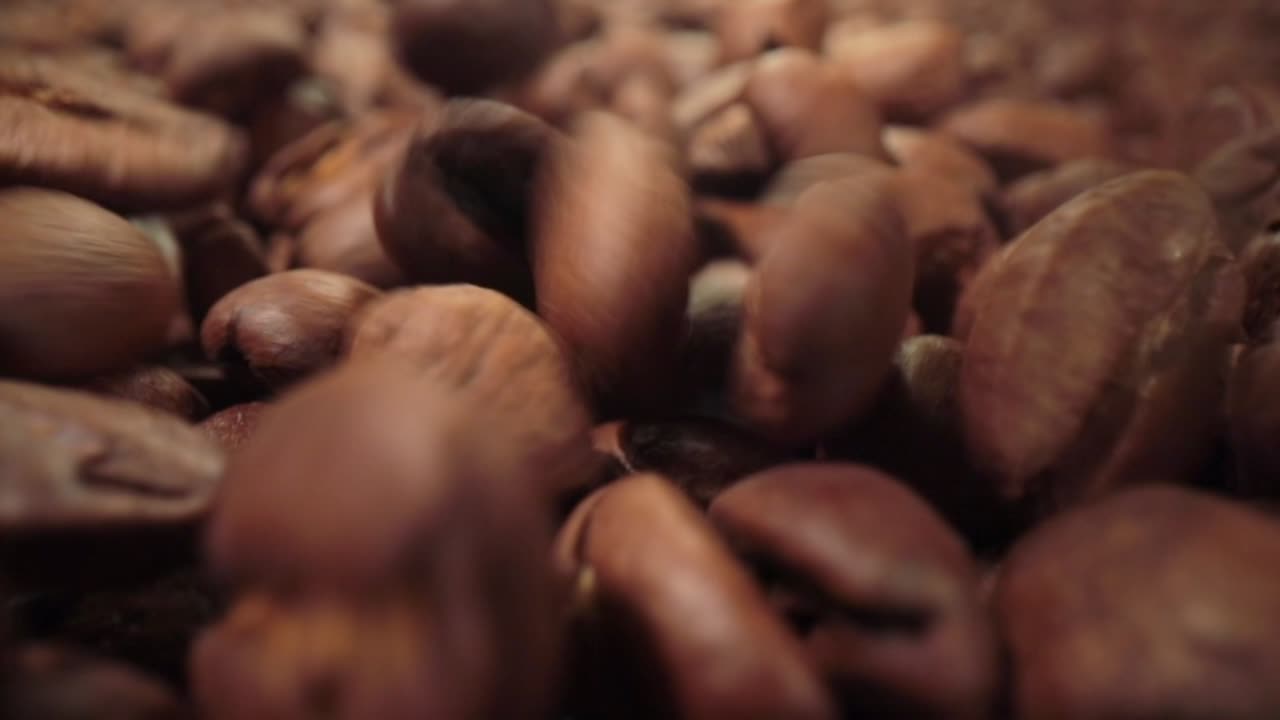 Chicchi di caffè che cadono in primo piano