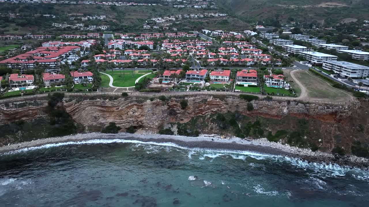 Rancho Palos Verdes neighborhood along California's picturesque coastline - rising aerial reveal