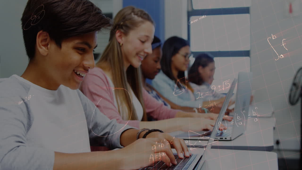 Animation of mathematical equations over school children using laptops in classroom