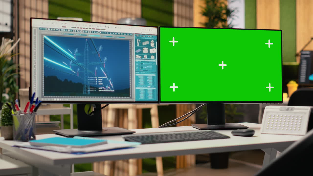 Electrical Grid Infrastructure Data On Green Screen Pc Providing Insights