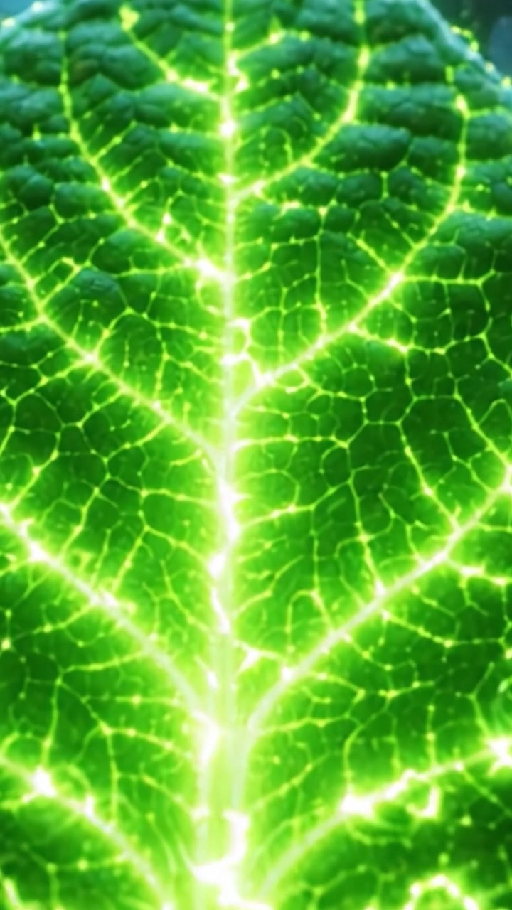 Explorando la intrincada belleza de una hoja: Un viaje iluminado a las maravillas del diseño de la naturaleza y la vibrante intensidad del verde.