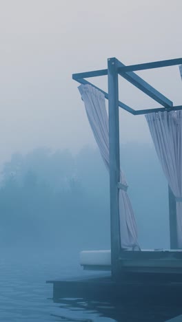 misty morning gazebo by the lake