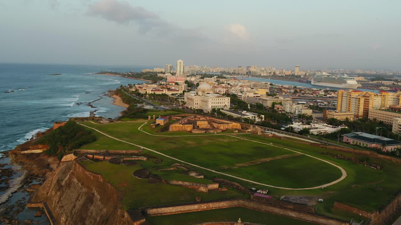 Aerial video near the capital of Puerto Rico in Old San Juan