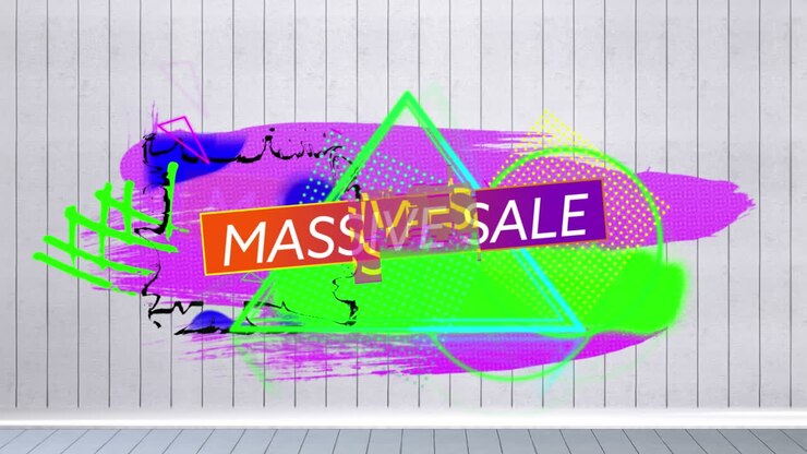 Animation of massive sale text over abstract background