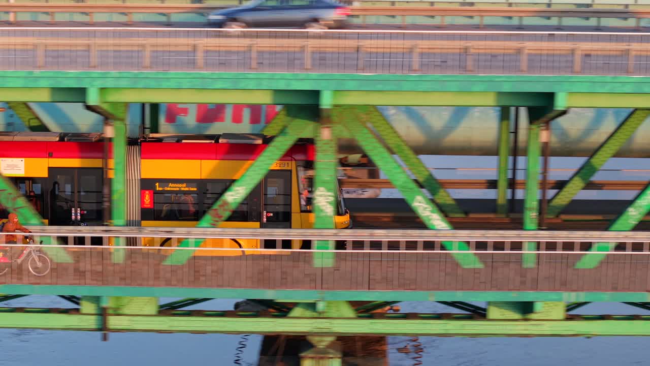 Locomotive travel, cyclist commute, bridge girder steel structure