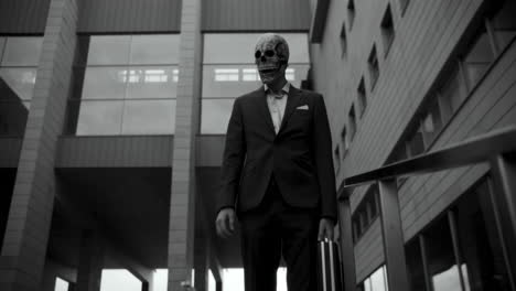 businessman in skull mask
