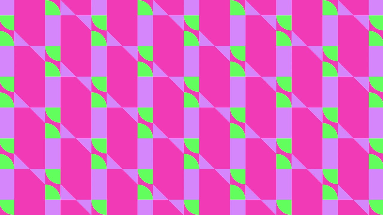 2d 타일 다채로운 애니메이션 기하학 패턴 시각 효과 모션 그래픽 레트로 환상 모양 대칭 그래픽 배경 분홍색 라임