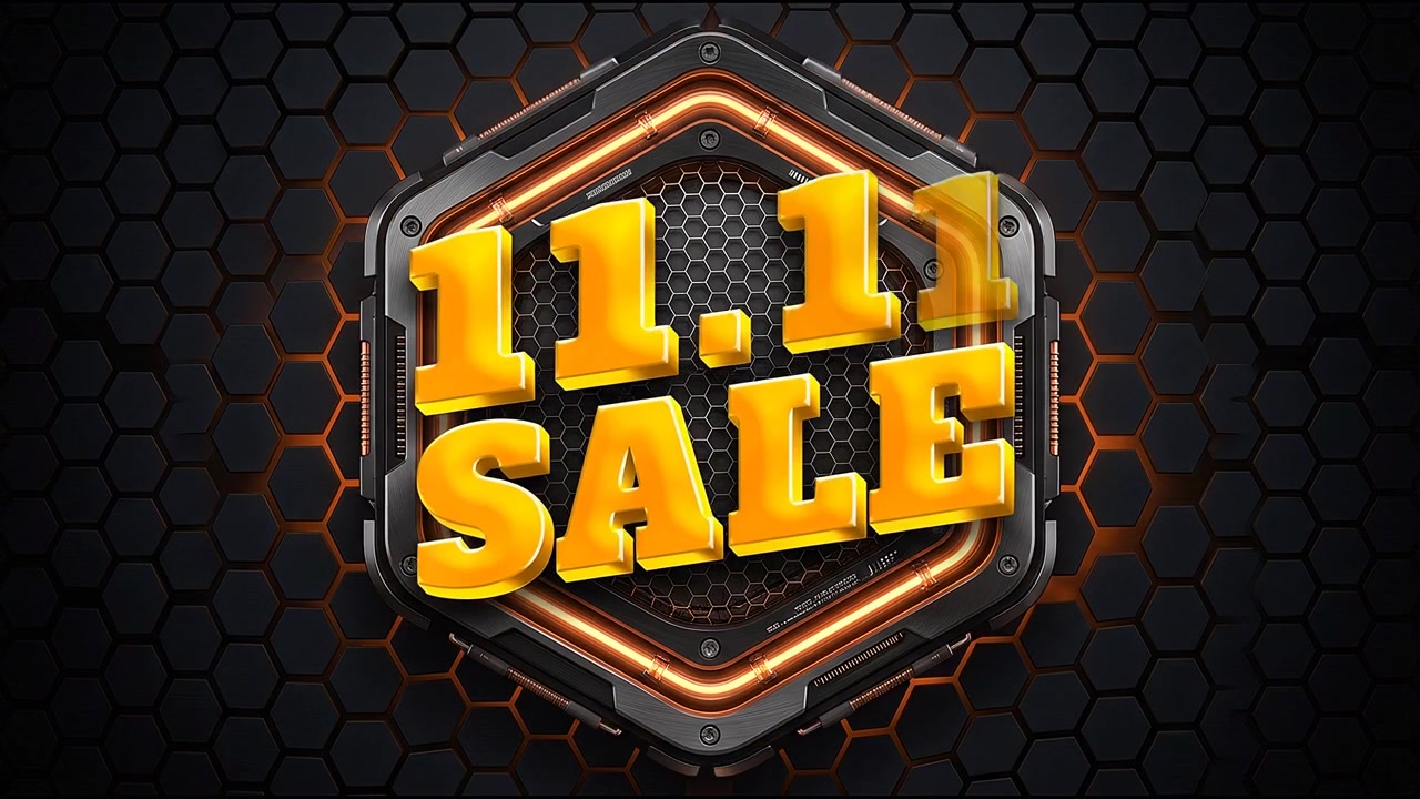 Grafica promozionale Saldi 11.11 con design esagonale futuristico