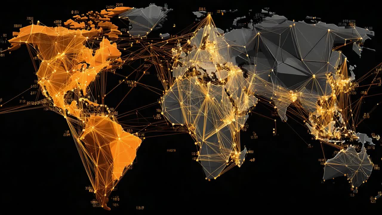 Dynamic Global Network Visualization: A Captivating Representation of Connections and Data Flow Across Continents with Emphasis on Densely Interconnected Regions