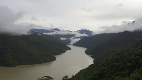 slow dramatic approach of the cauca river dam known as hidroituango, in the municipality of ituango, north of antioquia in colombia