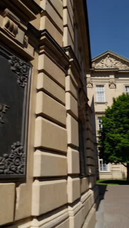 historic building facades and courtyard