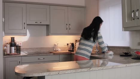 asian woman cleaning the counters