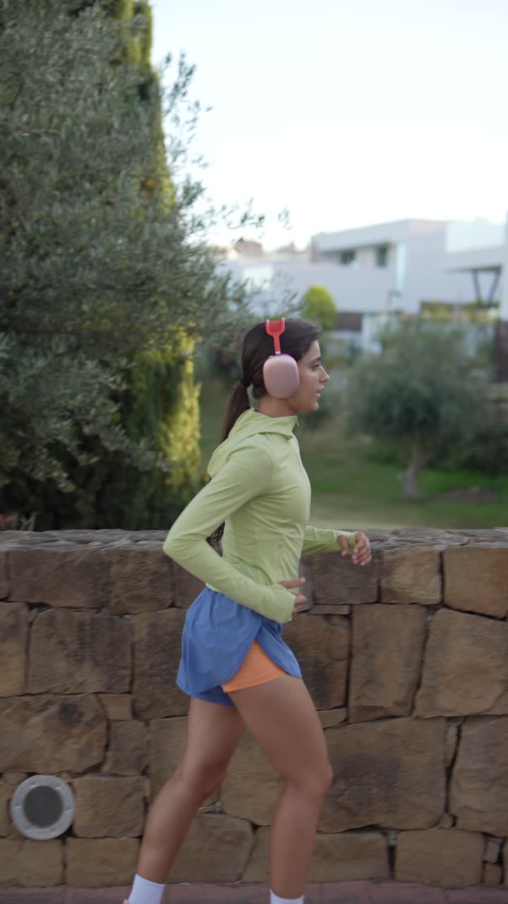 mujer corriendo al aire libre con auriculares