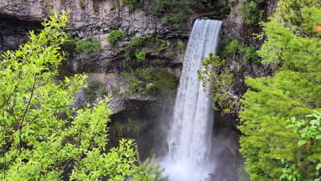 Brandywine Falls from Cliff Viewpoint in Spring- static shot with rushing water and trees blowing