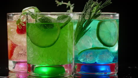 colorful cocktails with fresh fruits