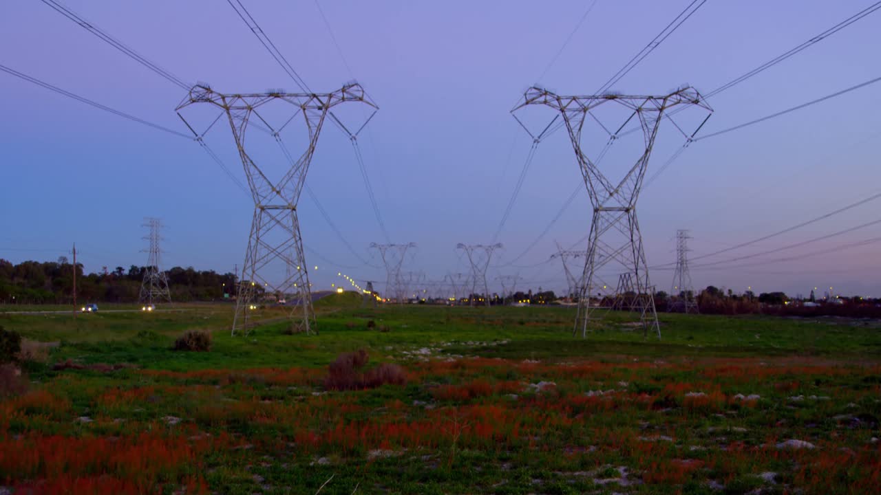 Electric poles during sunset 4K 4k