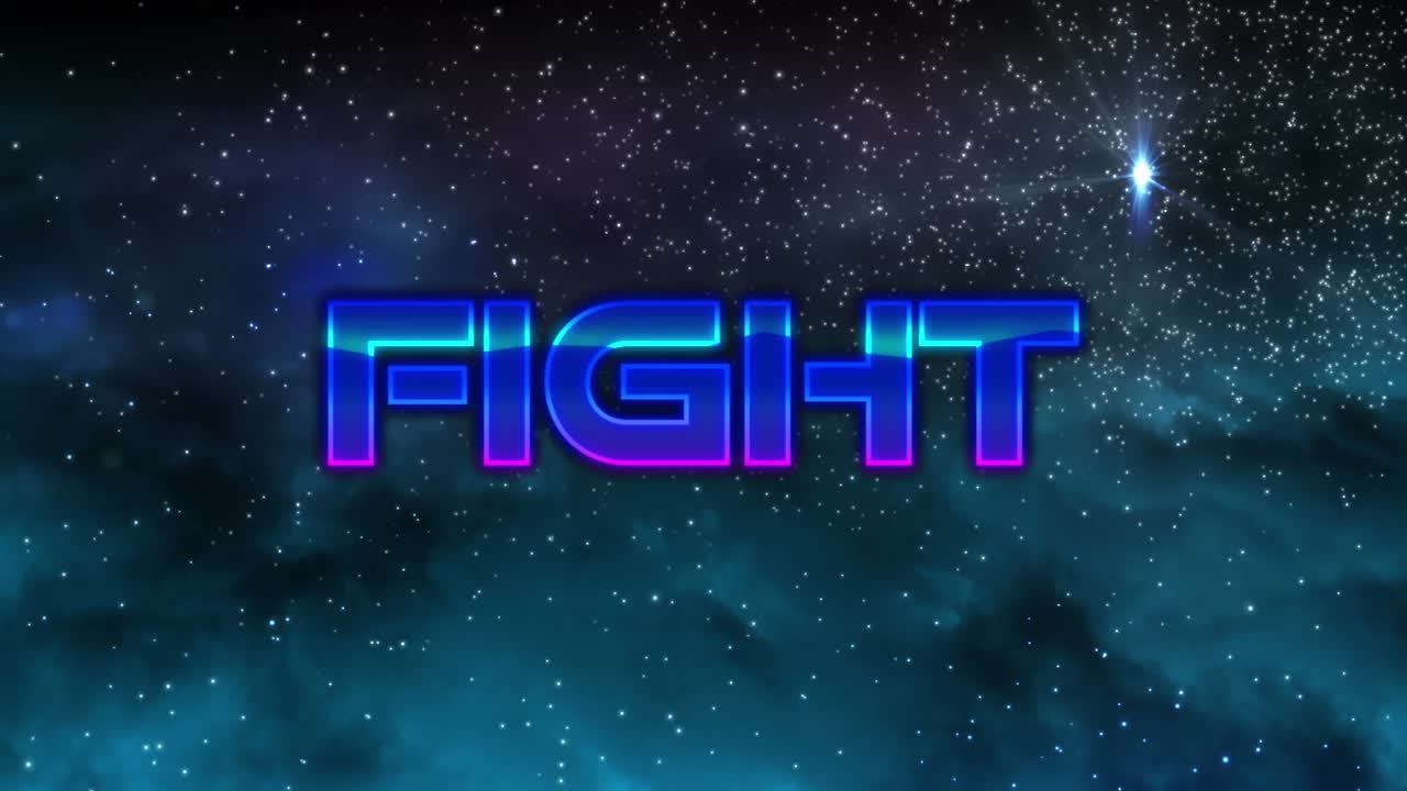 animación del texto de la lucha sobre estrellas en fondo negro