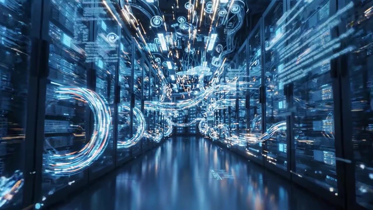 Dynamic Data Flow Visualization in a High-Tech Server Room: Exploring the Energy and Connectivity of Modern Data Processing Systems