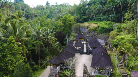 fly over cinematic capture of gunung kawi temple at bali, indonesia - ubud