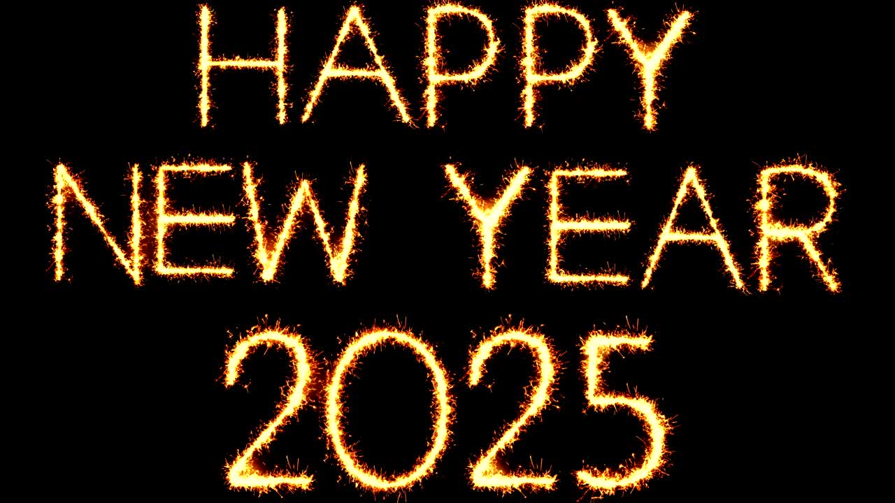Happy New Year 2025 Text Sparkler Glitter Sparks Firework Loop Animation